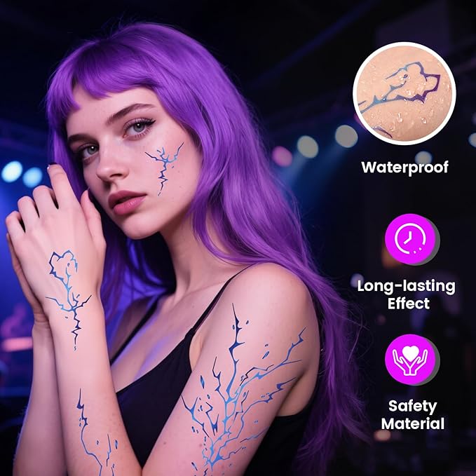 6PCS Hunter Theme Temporary Tattoos,Fake Tattoos,Dance Cosplay Tattoos-Stickers Accessories,Halloween and Party Makeup(Blue)