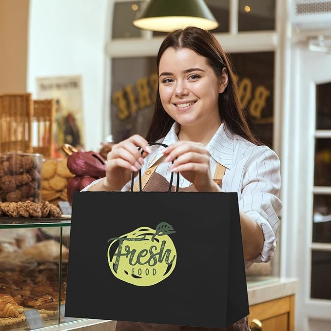 MESHA Gift Paper Bags 400 PACK 16x6x12 Inch Black Large Shopping Kraft Bags Bulk with Handles Reusable for Business,Grocery,Birthday,Wedding,Kids Party,Favors