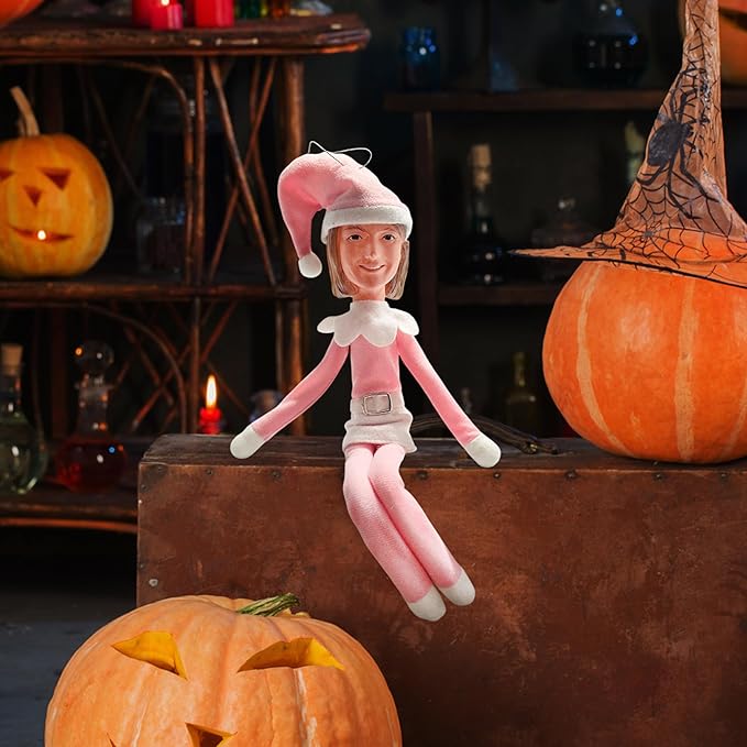 Pink Timeless Holiday Charm Elf 35cm Ornament – Handmade Pink Christmas Elf Decoration for Tree, Mantel, Shelf, and Holiday Party Décor