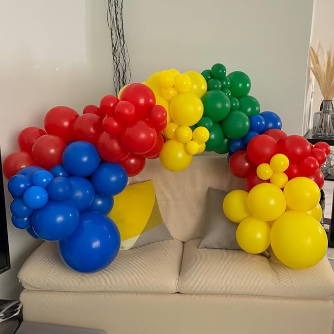 Togvu Red Yellow Blue Balloons, 12 Inch Carnival Circus Balloon, Matte Blue Yellow Red Green Balloons with Colourful Confetti Balloons for Kids Birthday Baby Shower Carnival Theme Party Decoration