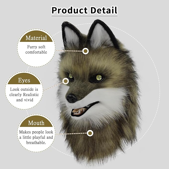 Animal Wolf Mask Cosplay Costume Accessories Furry Faux Fur Dog Fox Full Head Therian Masks Anime Dress up Party