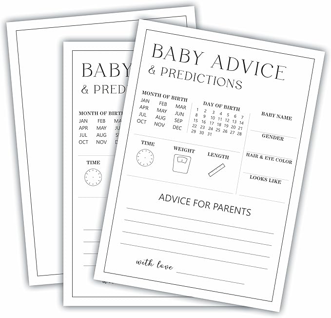 5" X 7" Baby Shower Party Games-Set Of 30 Minimalism Black & White-Prediction & Advice Game For Guest-Wishes For Baby-Baby Announcement Gender Reveal Game Card 02