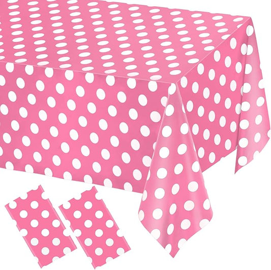 WNINK 2 Pack Pink and White Polka Dot Tablecloths – Pink Disposable Plastic Waterproof Table Cover, 54" x 108", for Birthday, Wedding, Bridal Shower, Bachelor, Pink Girl Party, and Picnic