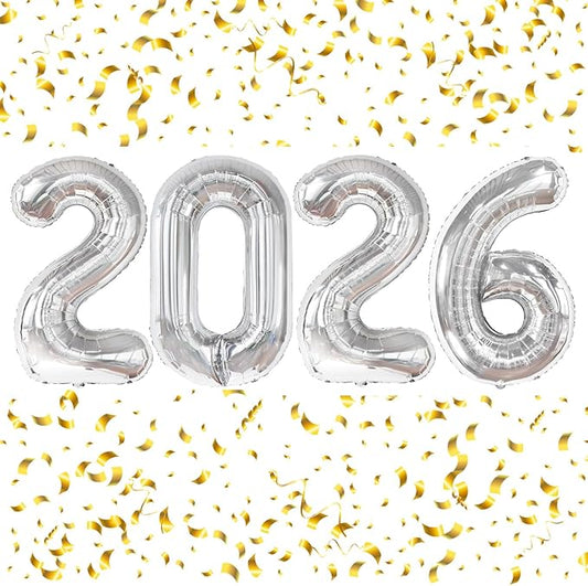 2026 Balloons Silver Number 2026 Balloon-16 Inch Number Foil Balloons for New Year Eve Party Supplies Birthday Graduation Anniversary Party Decor 2026 Decorations