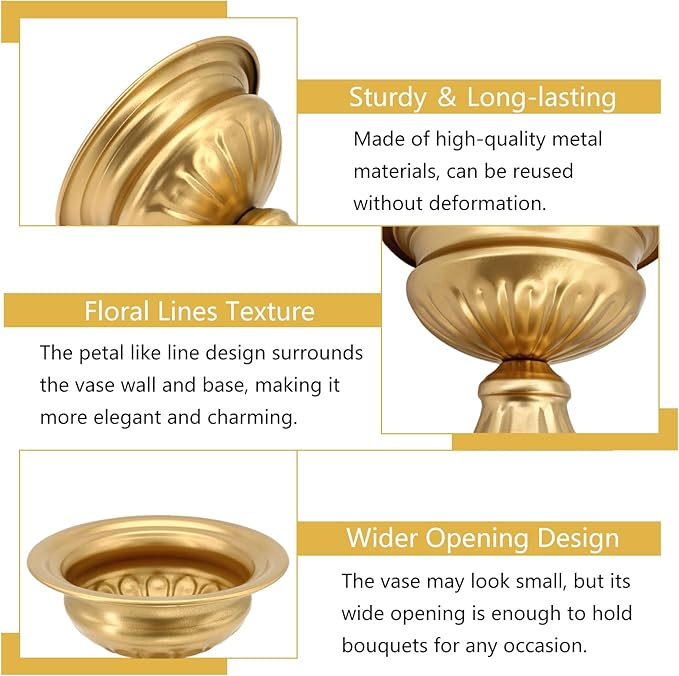 Gold Pedestal Vases for Centerpieces: Wedding Flower Vase for Tables 5 Inch Small Metal Compote Bowl Vase for Birthday Party Anniversary Event Home Decoration Set of 2