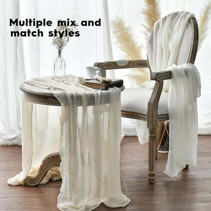 Artoid Mode Boho Cheesecloth Gauze Beige Wedding Table Runner, 120 Inch Seasonal Fabric Kitchen Dining Holiday Table Decor for Home Party Indoor