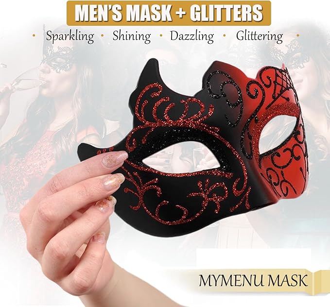 MYMENU Masquerade Mask for Women Couple Mardi Gras Mask for Men Venetian Halloween Mask for Party Prom Ball