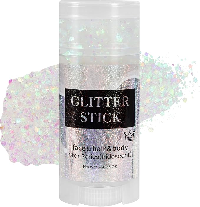 Mysense Iridescent White Body Glitter Stick, Face Hair Glitter Gel for Kids, Festival Rave Outfit Accessories for Women, Sparkling Mermaid Sequins Chunky Glitter Makeup, 0.56oz