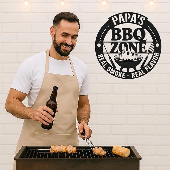 Custom BBQ Metal Sign Personalized Grill Name Wall Art for Outdoor Kitchen Patio Backyard Decor Fathers Gift for Dad Grandpa Husband Barbecue Smoker Area Sign, Grilling Lover Gifts 22