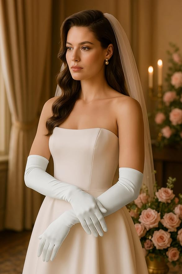 BABEYOND Long Opera Party 1920s Satin Tea Party Gloves Costume Stretchy Adult Size Elbow Length Bridal Gloves