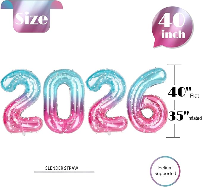 Starry Sky 2026 Number Balloon, Starry Sky Number Balloons 40 Inch, 2026 Balloon Birthday Decorations, 2026 Birthday Party Supplies