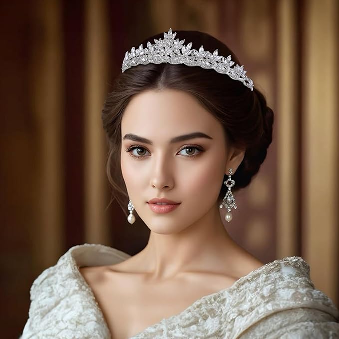 Silver Crystal Princess Queen Tiara - Bride Rhinestone Crowns Headband for Women Wedding Birthday Halloween Prom Pageant Party Coming of Age Ceremony Photo Props (HG1233-Silver White)