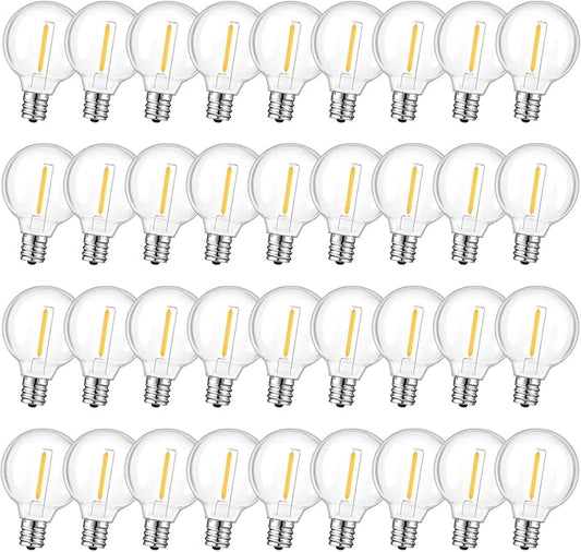 36 Pack LED G40 Replacement Bulbs for String Lights, Shatterproof Plastic Globe Bulb for Indoor Outdoor Patio Decor, E12 Candelabra Socket Base, Warm White