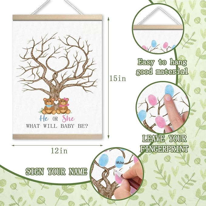 Teddy Bear Baby Shower Decorations, Gender Reveal Party Decorations Gifts Ideas, Baby Shower Party Supplies, Thumbprint Hanging Paintings,We Can Bearly Wait(12x15in)