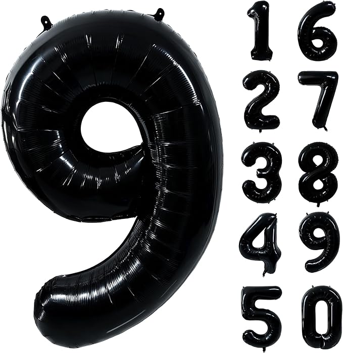 40 inch Black 9 Number Balloon Giant Foil Helium Balloons Black Large Digital Balloon 9 Number 9 Balloons for 9th Birthday Party Decorations Anniversary Events Decoration Supplies