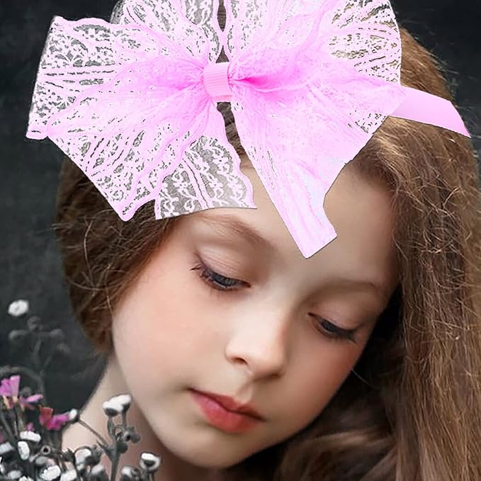 10pcs 80s Lace Headbands Bows 80s Costumes For Women Girls Neon Lace Headband Bulk Outfits Party Accessories