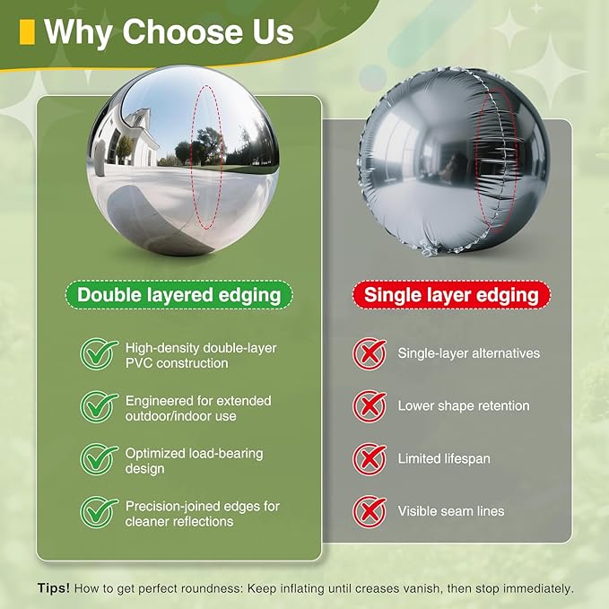 Inflatable Mirror Ball,Reusable Mirror Ball Large Event Decoration PVC Disco Ball for Party, Concerts, Stage, Wedding Decorations - No Pump Included(Silver, 1pcs：0.6m)