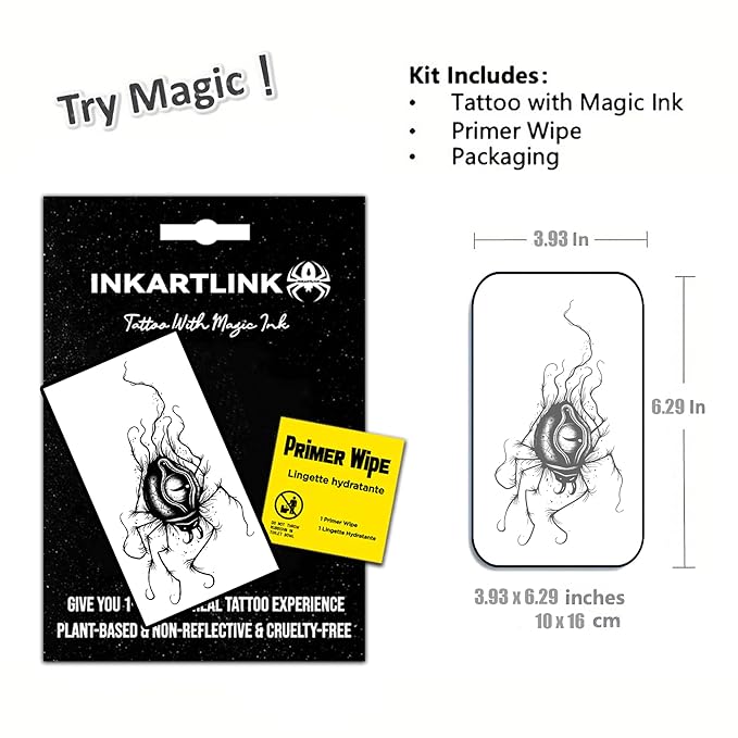 INKARTLINK Temporary Tattoos, Semi Permanent Tattoos, Adult Art Designs, Waterproof Temporary Tattoos, Party Favors, Tattoo Stickers Realistic, No Adhesive, Lasts 1-2 Weeks (Evil Eye)