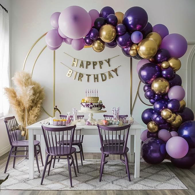 Purple and gold Balloon Arch Kit, 120PCS Purple and White Balloon Garland Pastal Purple White Gold Confetti Balloons for Girls Birthday Baby Shower Bridal Shower Halloween Party Decorations