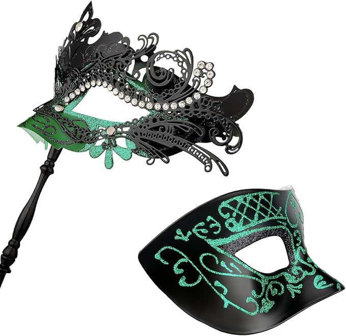 Hoshin Masquerade Mask for Couple, Mardi Gras Deecorations Venetian Masks with Stick for Womens