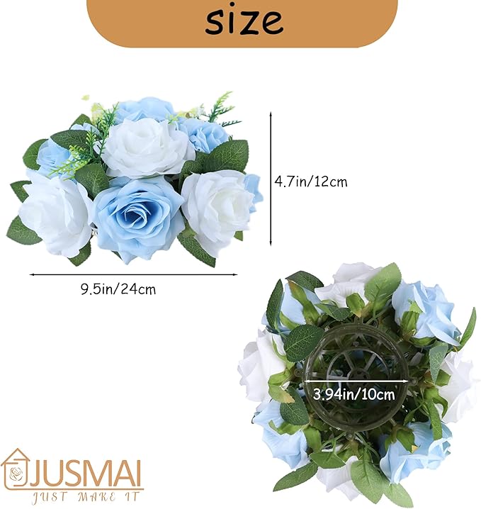 Artificial Flowers Ball 4 Pcs Light Blue White Flowers Wedding Table Centerpiece Table Decorations Flower Arrangement for Table Flowers centerpieces Wedding Flowers Wedding centerpieces