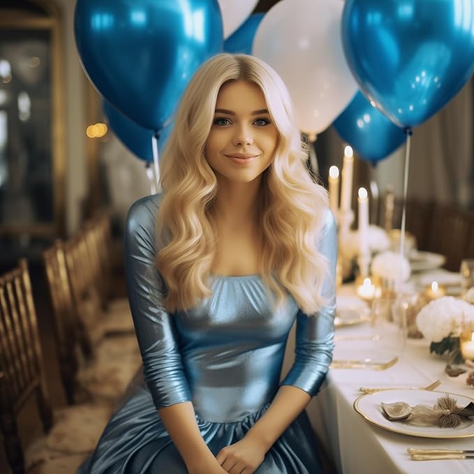 130PCS Metallic Blue Balloons, Latex Balloon Different Sizes 18/12/10/5 Inch, Helium Balloons with Ribbon, Party Balloon for Birthday Wedding Graduation Anniversary Baby Shower Decoration