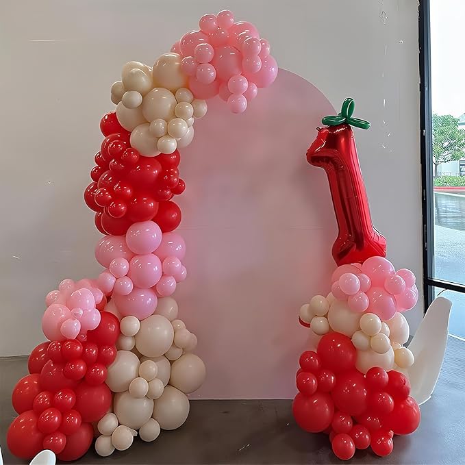 Pink and Red Balloon Arch Kit Cherry Balloon Garland 91Pcs Red Baby Pink Pastel Yellow Party Balloon for Girls Sweet One Berry First Birthday Strawberry Baby Shower Party Decorations