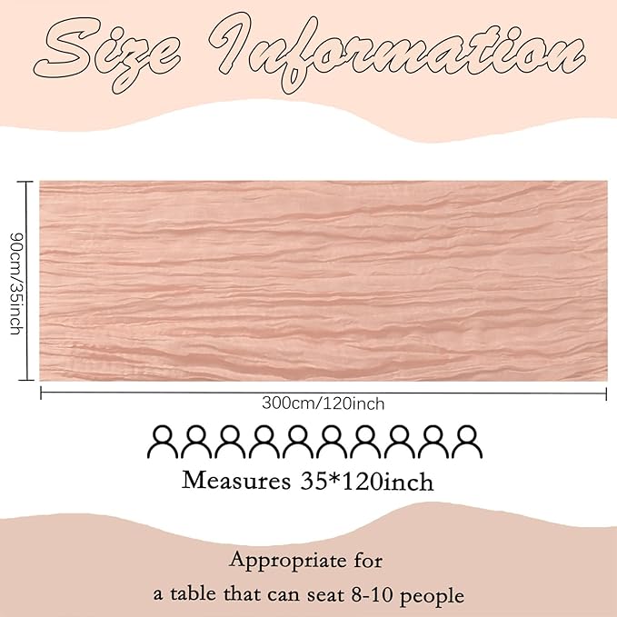 6 Pack Blush Pink Cheesecloth Table Runner 10FT Boho Gauze Fabric Table Runner 35 x 120 Inch Rustic Sheer Runner for Centerpiece Wedding Birthday Baby Shower Party Table Decoration