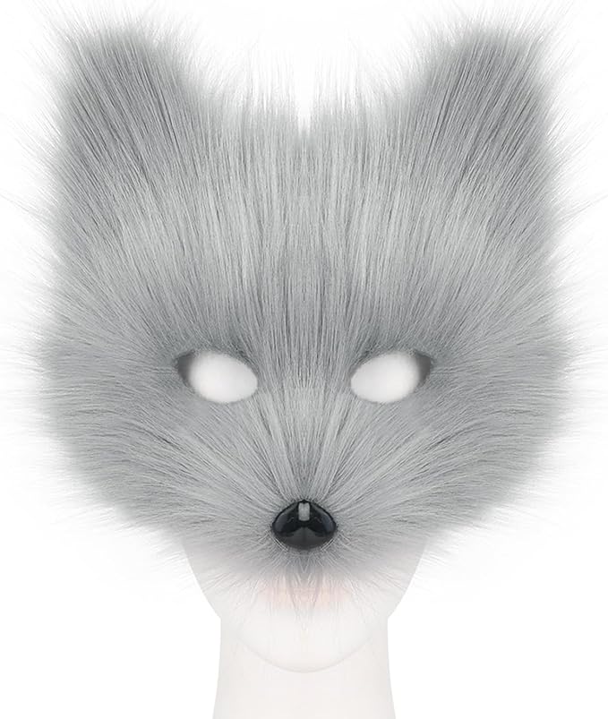 Adolala Faux Fur Fox Tail Cat Wolf Set Plush Mask Fluffy Paw Gloves Halloween Christmas Party for Women