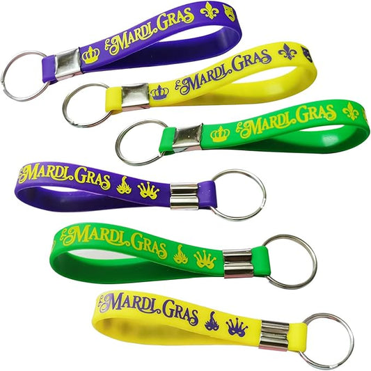 CupaPlay 24PCS Mardi Gras Party Rubber Keychains - Mardi Gras Carnival Birthday Party Favors Supplies Goodie Bag Stuffers Fillers Gifts Prize for Boys Girls