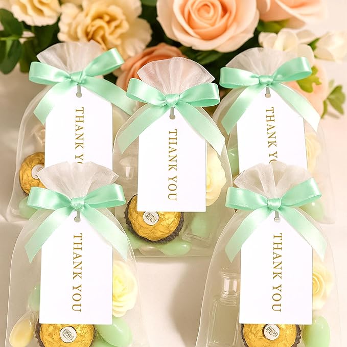 SallyFashion 120PCS Thank You Gift Tags, White Paper Tags with Ribbon Gold Stamping Hanging Labels for Party Favors Birthday Baby Shower