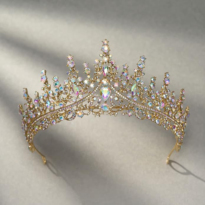 SWEETV Crystal Wedding Tiara for Women, Royal Queen Crown Headband, Rhinestone Princess Hair Accessories for Prom Birthday
