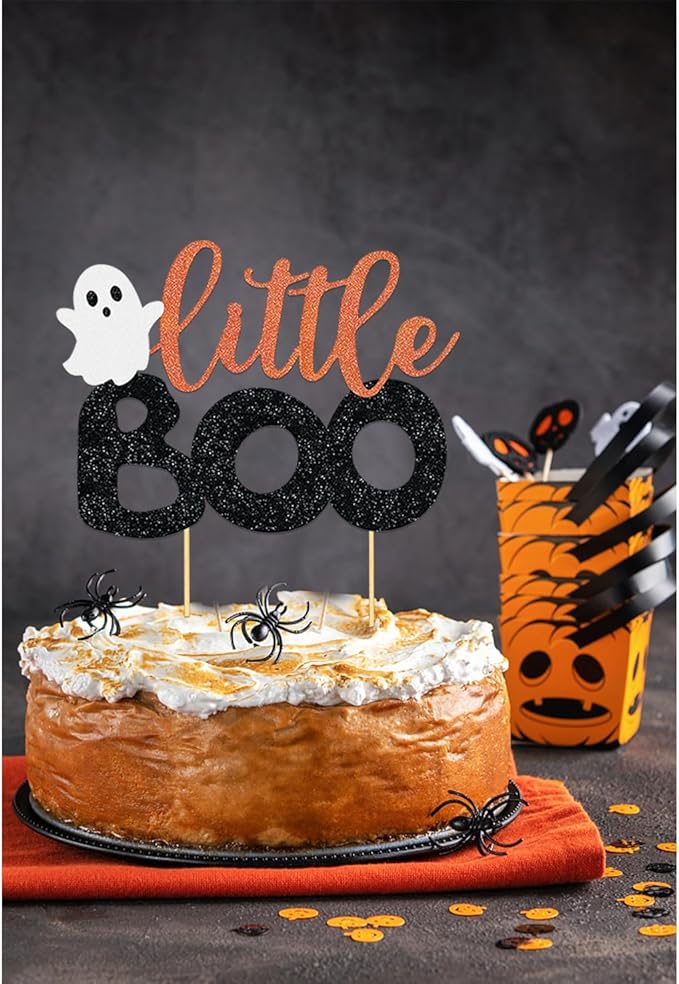 Halloween Little Boo Cake Topper Happy Boo Day Ghost Cake Topper, Ghost Halloween Baby Shower Cake Picks for Halloween Birthday Baby Shower Party Supplies (Little-1)