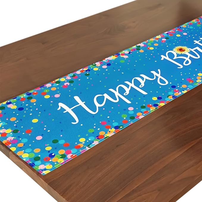 Letjolt Happy Birthday Table Runner 48 Inches Birthday Centerpieces for Tables Birth Day Party Sign Polka Dots Table Decoration, Blue