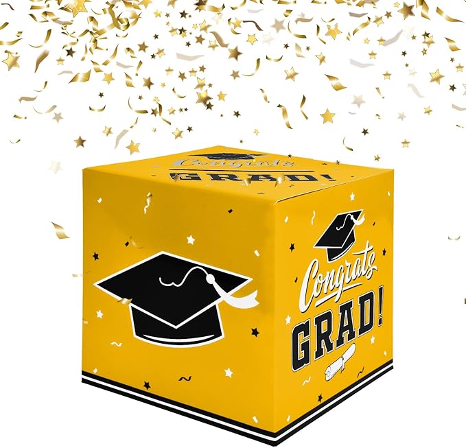 Gatherfun Graduation Decorations - Graduation Card Box, Party Favors, Yellow
