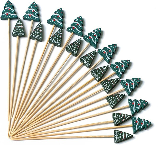 PuTwo Christmas Tree Cocktail Picks 4.7 Inch 100pcs Bamboo Fancy Skewers Toothpicks for Appetizers Food Drink Fruit Sandwich BBQ Christmas Party Charcuterie Boards Accessories Party Supplies