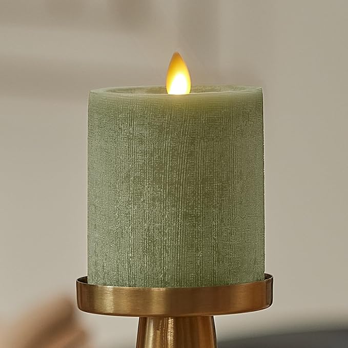 Luminara - Flameless LED Battery Operated Flickering Pillar Candles - Loden Green - Pack of 1-3x4.5 - Realistic Moving Flame Real Wax Indoor/Outdoor