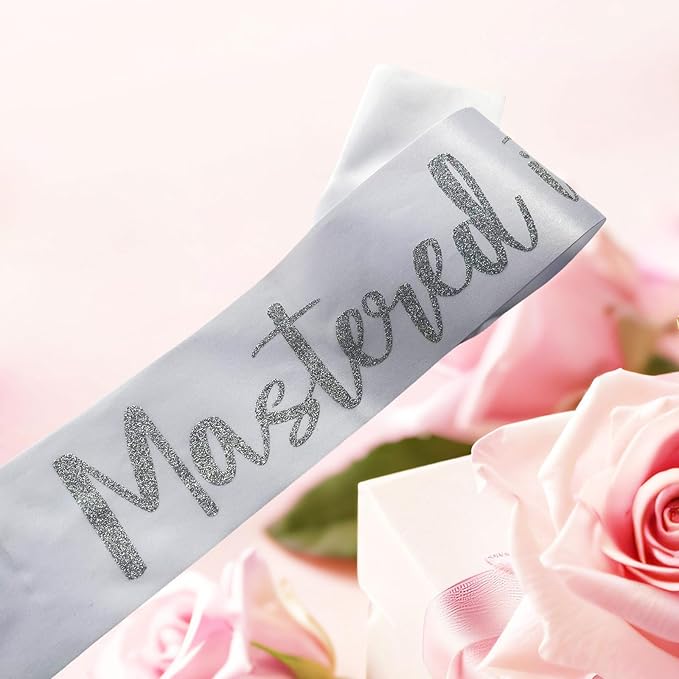 Graduation Mastered It Sash Class of 2025 Glitter Satin Sash for Masters Congrats Grad Decorations Grad Party Supplies,White Silver