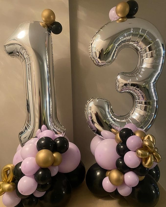 40 Inch Silver 13 Number Balloons Giant Jumbo Huge 13 or 31 Foil Mylar Helium Number Digital Balloons Silver Birthday Mylar Digital Balloons 13th 31st Birthday Anniversary Events Party Decorations