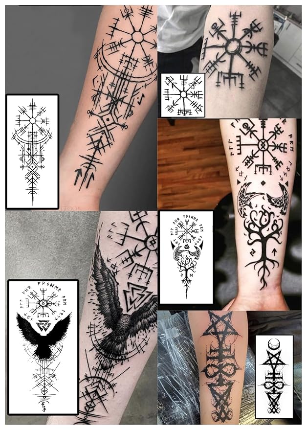 INKARTLINK Semi Permanent, 5pcs Ancient Symbol Tattoo Stickers, Party Tattoos, Tattoos Suitable for Men, Exquisite and Realistic, Interesting Tattoo Experience (Ancient Symbol Tattoo Combination)
