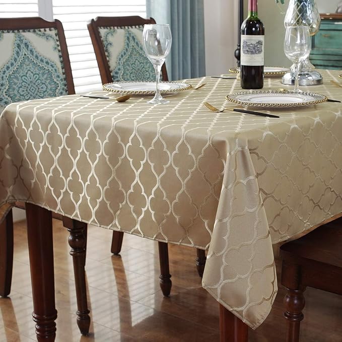 SASTYBALE Jacquard Tablecloth Flower Patterns Polyester Table Cloth Spill Proof Wrinkle Resistant Table Cover for Kitchen Dining Tabletop (Rectangle/Oblong, 60" x 102" (8-10 Seats), Gold)
