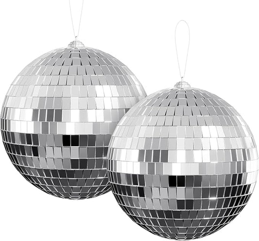 6-Inch Disco Ball 2-Pack – Silver Hanging Mirror Balls with String, Reflective Disco Ball Decor for Disco Party Decorations, Disco Christmas Decor, Home DIY, Weddings & Indoor/Outdoor Events
