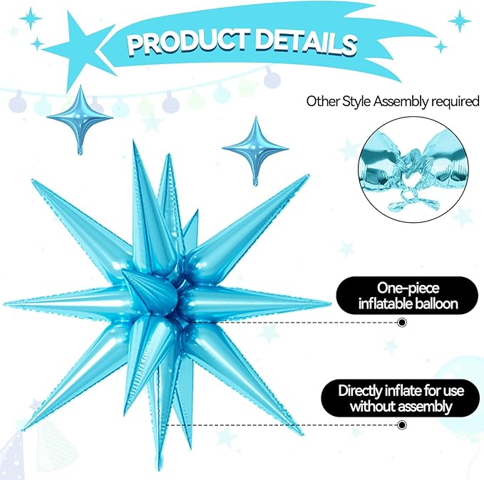 18 Pcs Blue and Orange Star Balloons, Orange and Blue Stars Foil Balloon with 6 Pcs 22-Inch Explosion Star Balloons 12Pcs 10-Inch Four Pointed Stars Balloon for Kids Birthday Party Decoration