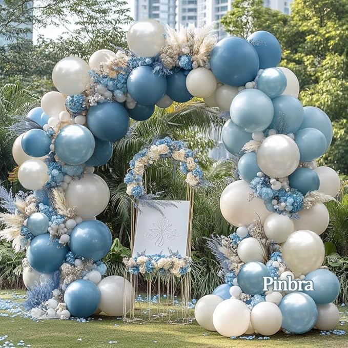 Dusty Blue Balloon Garland Double Stuffed Slate Pastel Blue White Sand Pearl Balloon Arch Kit for Baby Shower Birthday Bridal Shower Wedding Graduation Party Decorations