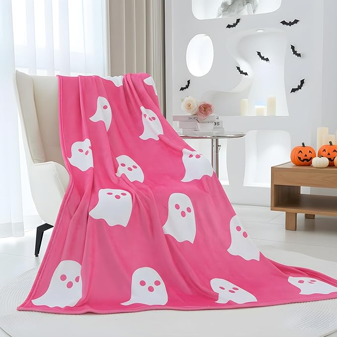 Funny Horror Ghost Fleece Blanket - Cozy and Warm Throw Blanket - Perfect for Halloween and Spooky Decor, W60 x L80