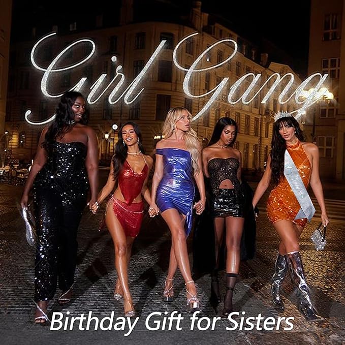 VELSCRUN Birthday Queen Tiara Crowns for Women Girls AB Silver Crystal Birthday Queen Headband Sash Elegant Princess Crown Happy Birth Party Decorations Mom Sisters Birth Gift Hair Accessories