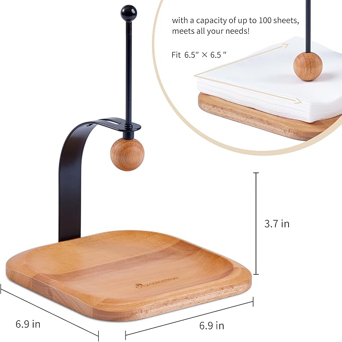 North American Beech Napkin Holder for Table - Nordic Style Wooden Cocktail Napkin Holder Fits 5-7" Napkins - Windproof Dispenser for Kitchen, Coffee Bar, Cocktail Bar (Gift Idea)