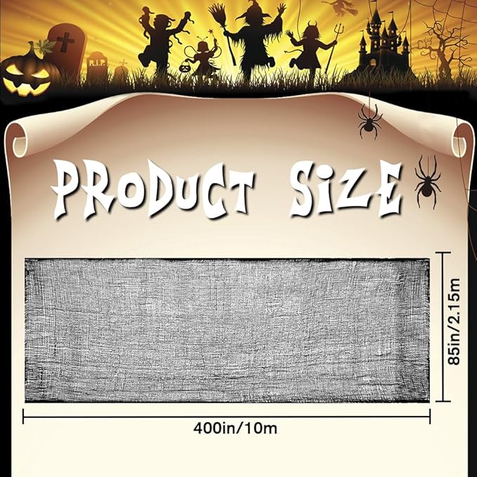 400" x 85" Halloween Creepy Cloth Decoration, Large Black Spooky Fabric Cloth Scary Gauze Cheesecloth for Haunted House Halloween Party Yard Wall Indoor Outdoor Decor