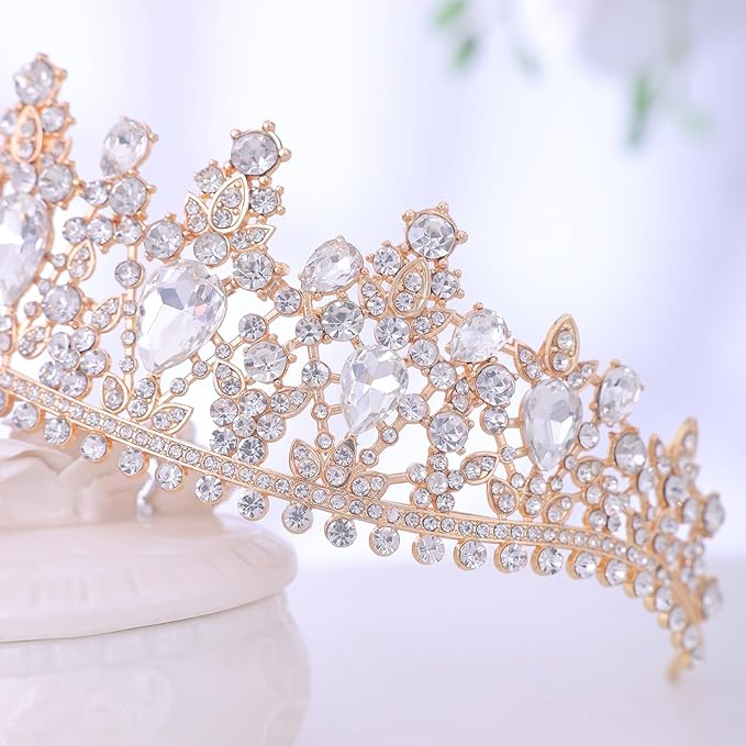 Crystal Princess Queen Tiara - Birthday Rhinestone Crowns Headband for Women Wedding Halloween Prom Pageant Party Coming of Age Ceremony Photo Props（HG346-G White）