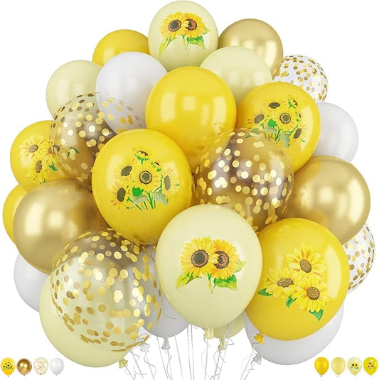 Sunflower Yellow Gold Balloons - 12 Inch Sunflower Bee Theme with Metallic Gold Confetti for Kids Birthday & Baby Shower Party Decorations